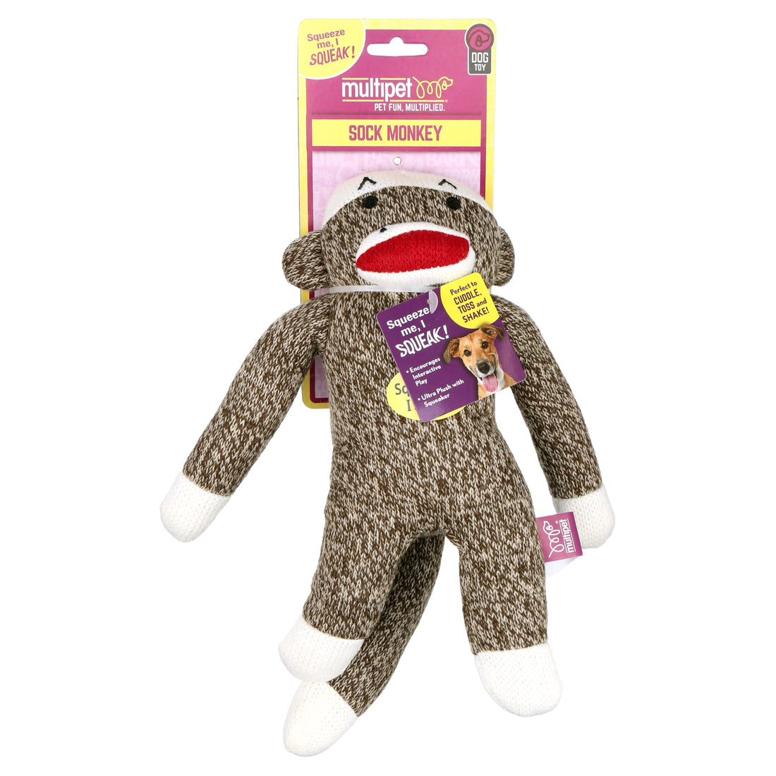 Sock Monkey Plush Dog Toy with Squeaker