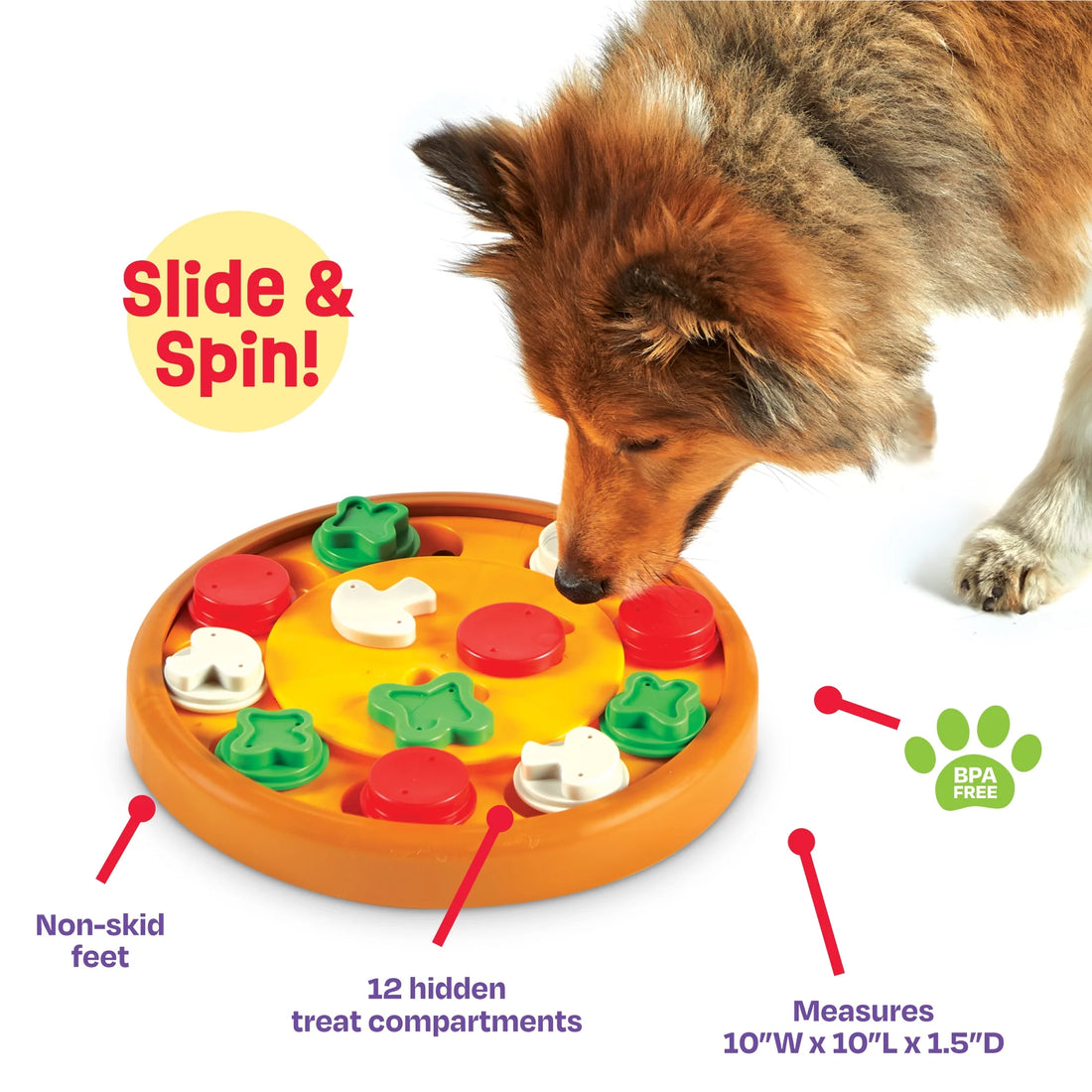 Brightkins Pizza Party! Treat Puzzle, 1 Piece, Interactive Dog Toys, Dog Puzzle Stimulating, Dog Toys, Brain Games for Dogs