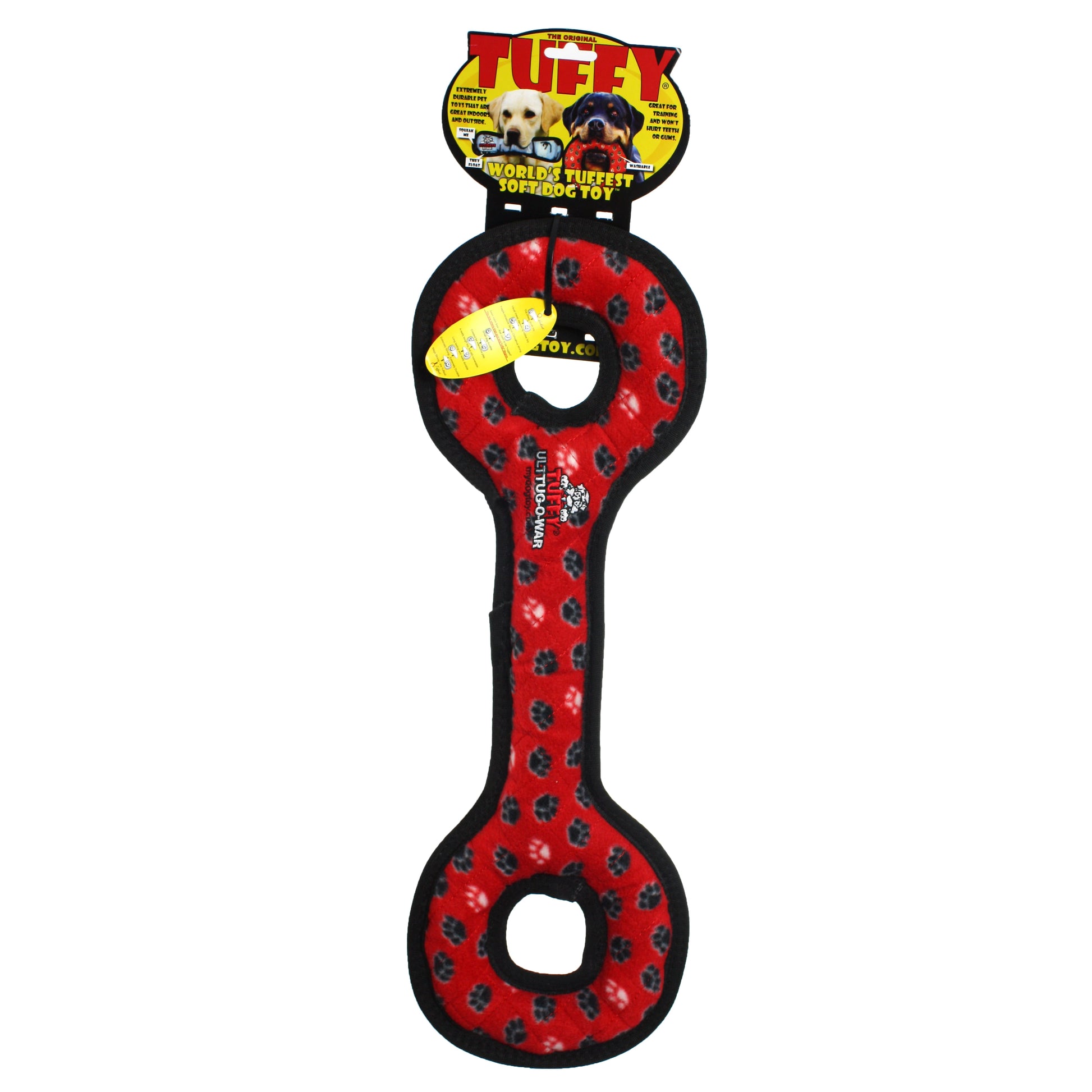 Tuffy Ultimate Tug-O-War Red Paw, Squeaky and Durable Dog Toy