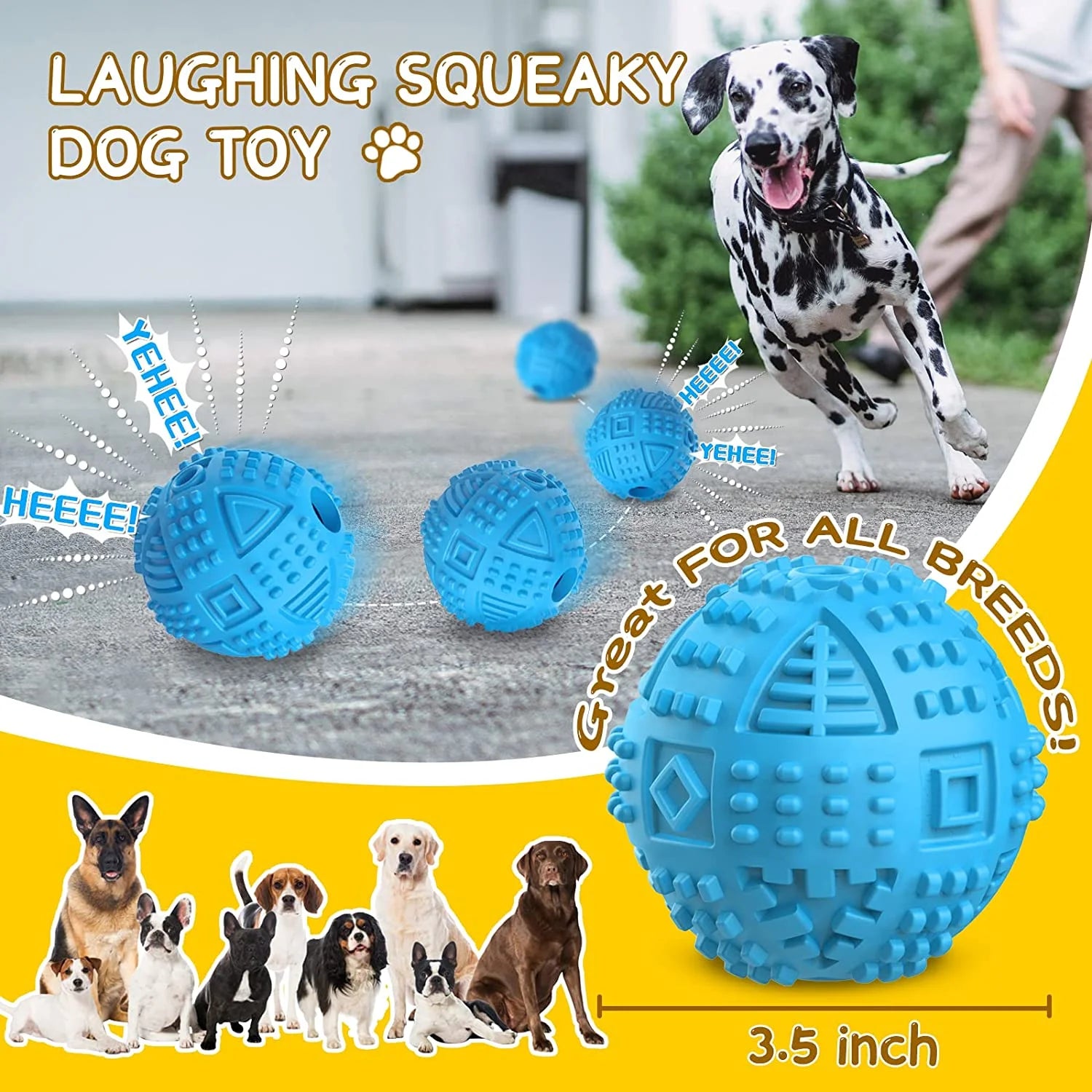 Dog Balls Treat Dispensing Dog Toys, Dog Toys for Aggressive Chewers Large Breed, Nearly Indestructible Squeaky Dog Chew Toys for Large Dogs, Natural Rubber Dog Puzzle Toys, Tough IQ Dog Treat Balls