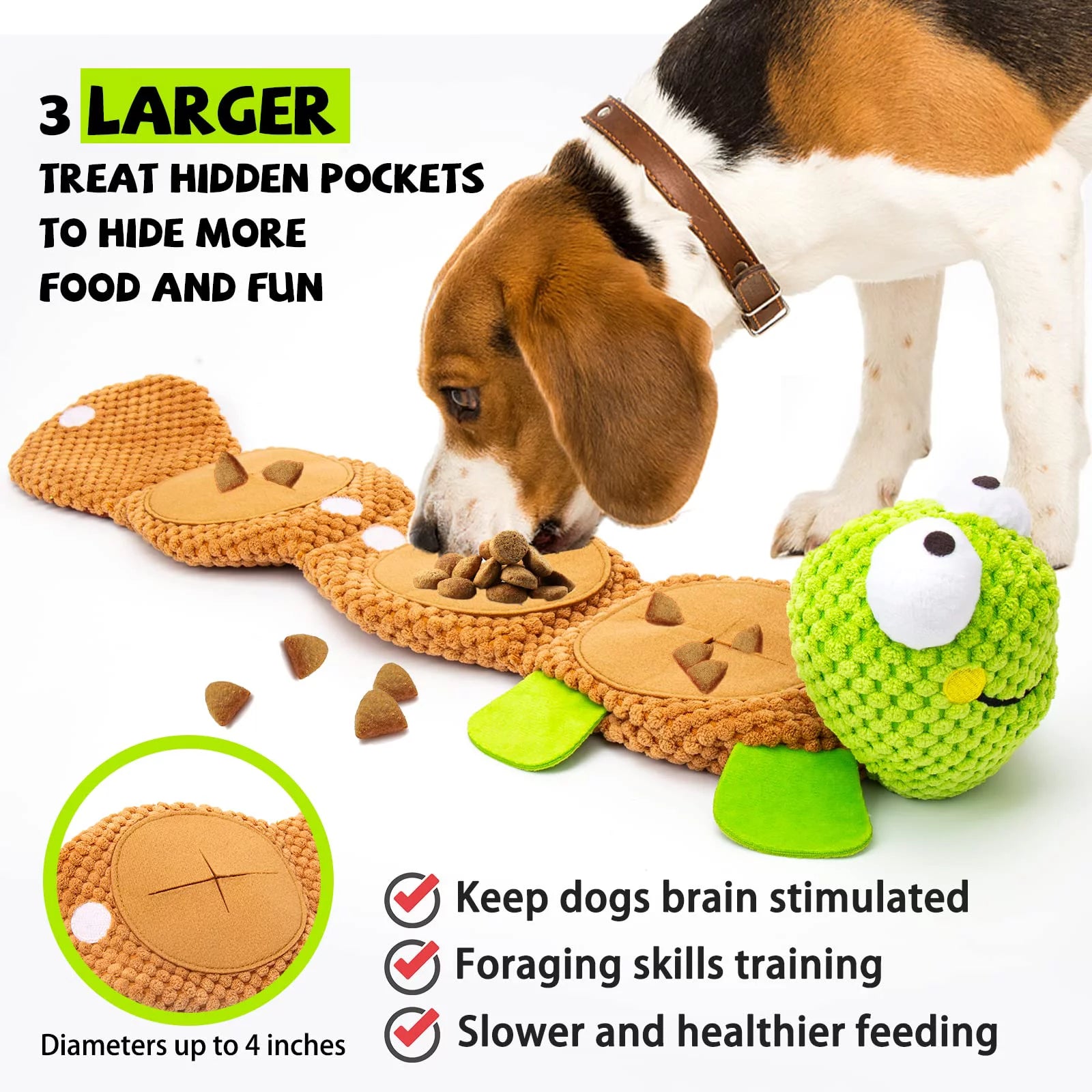 Dog Puzzle Toys Enrichment Treat Dispensing Squeaky Crinkle  Turtle