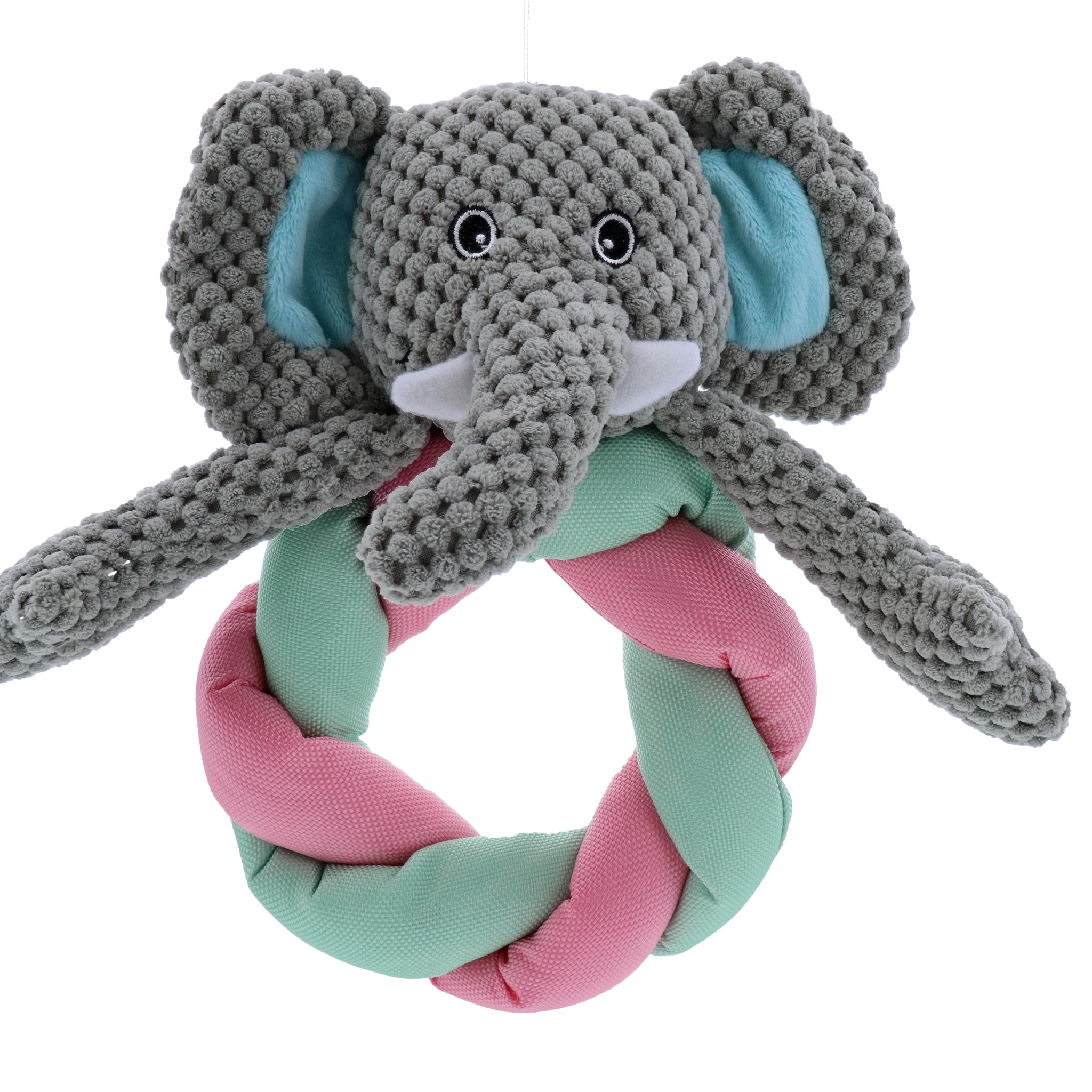 Play 365 Dog Toys Squeaky Braided Ring Band Toy, Elephant, Small