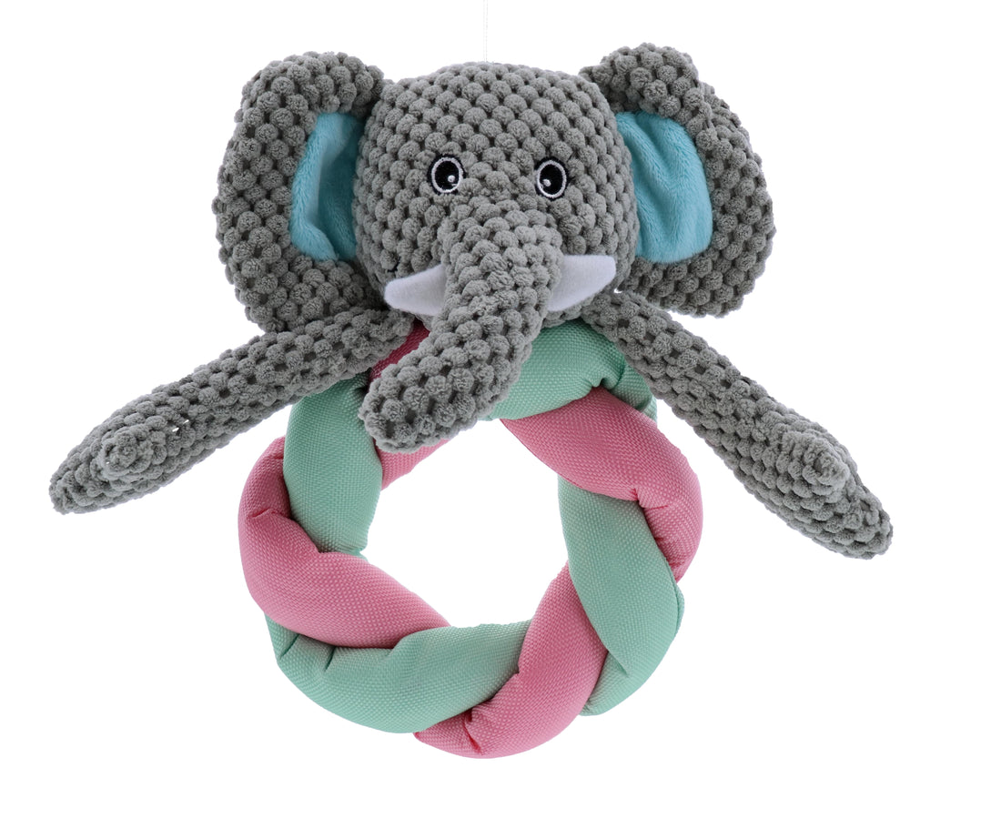 Play 365 Dog Toys Squeaky Braided Ring Band Toy, Elephant, Small