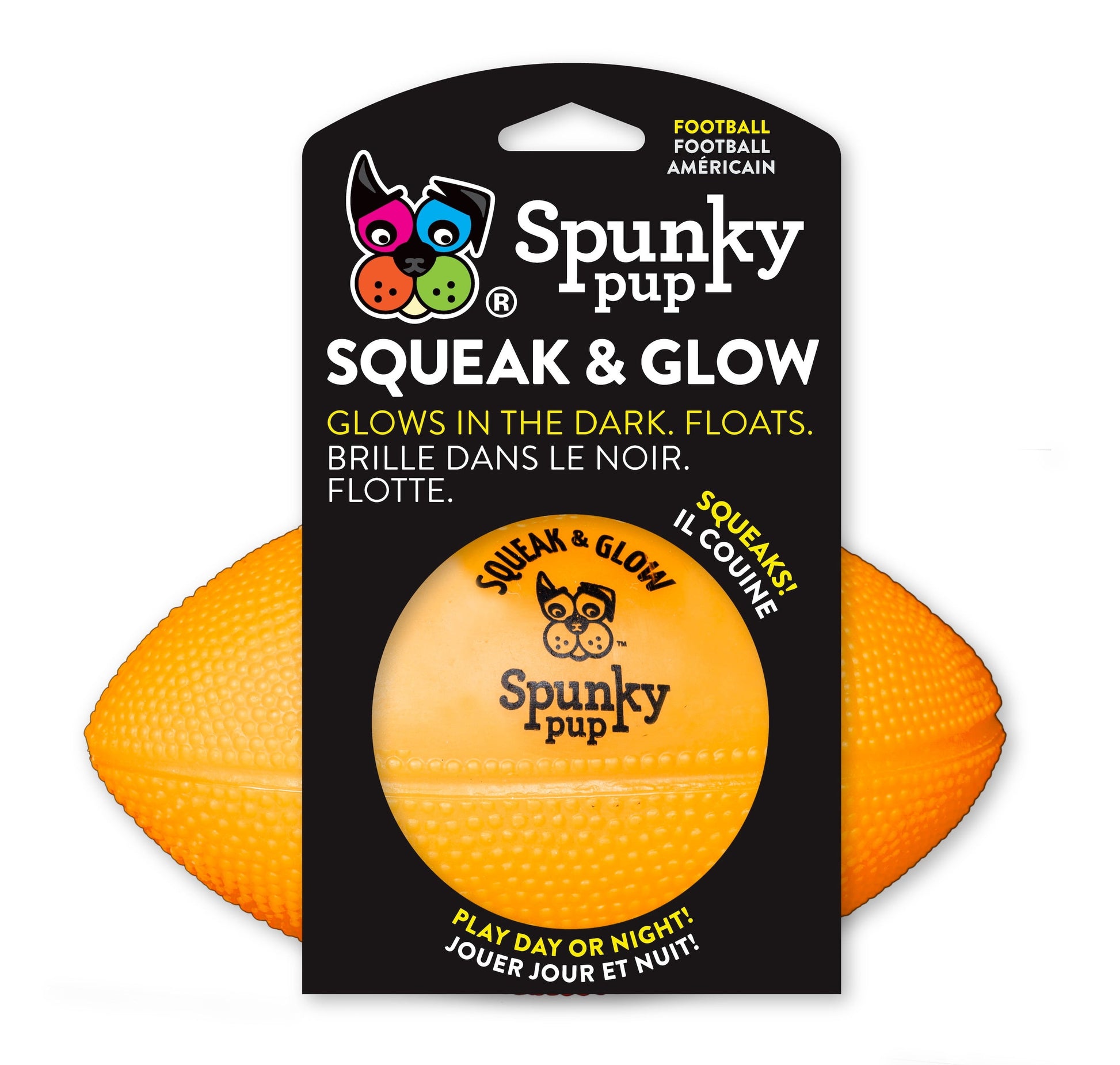 Squeak & Glow Football Dog Toy