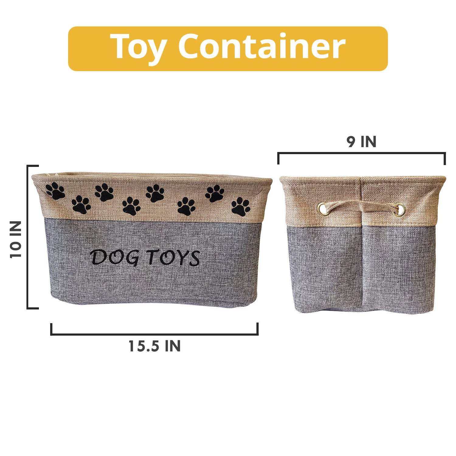 Pet Toy Storage Bin for Dogs and Puppies, 9” X 15.5” X 10”, Grey