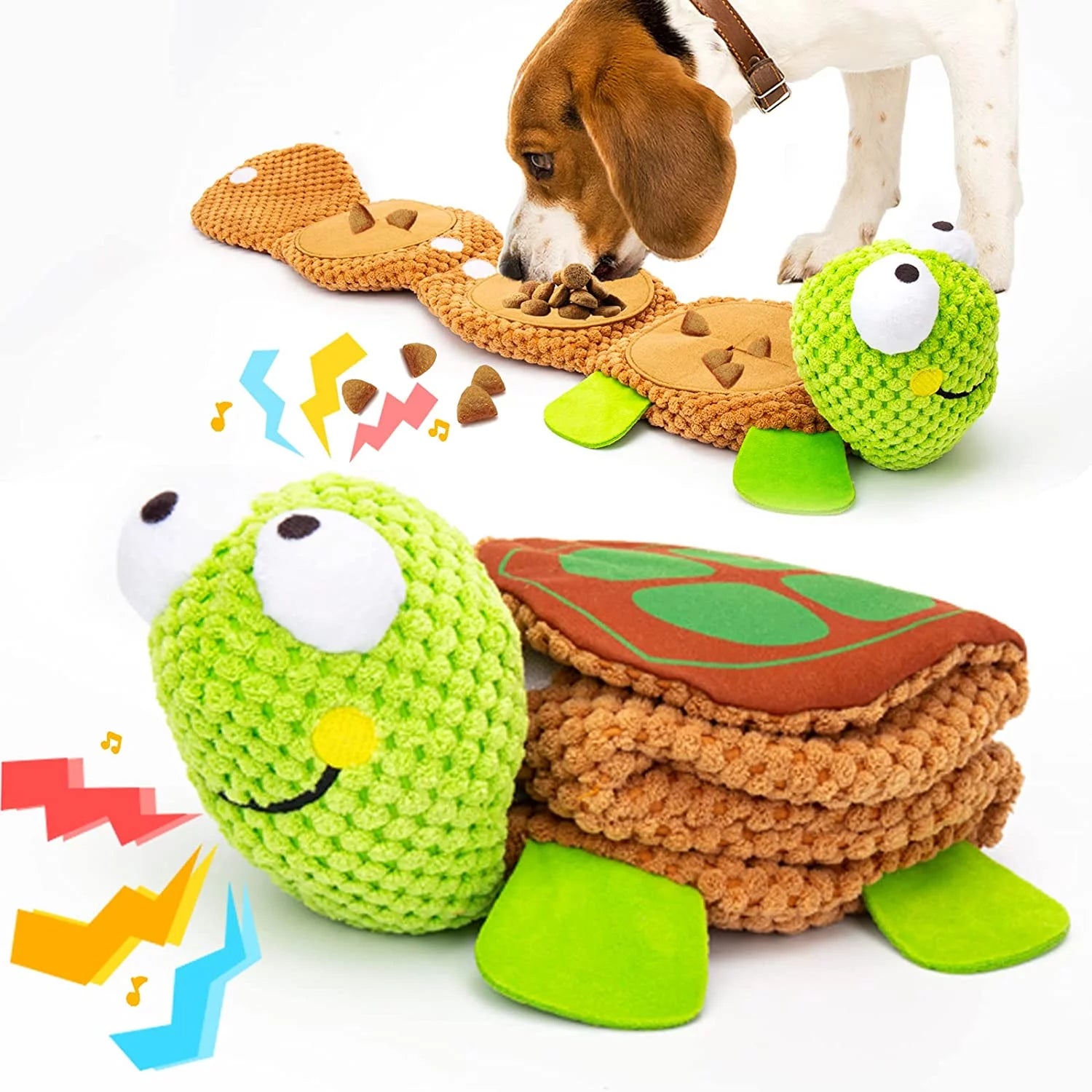 Dog Puzzle Toys Enrichment Treat Dispensing Squeaky Crinkle  Turtle