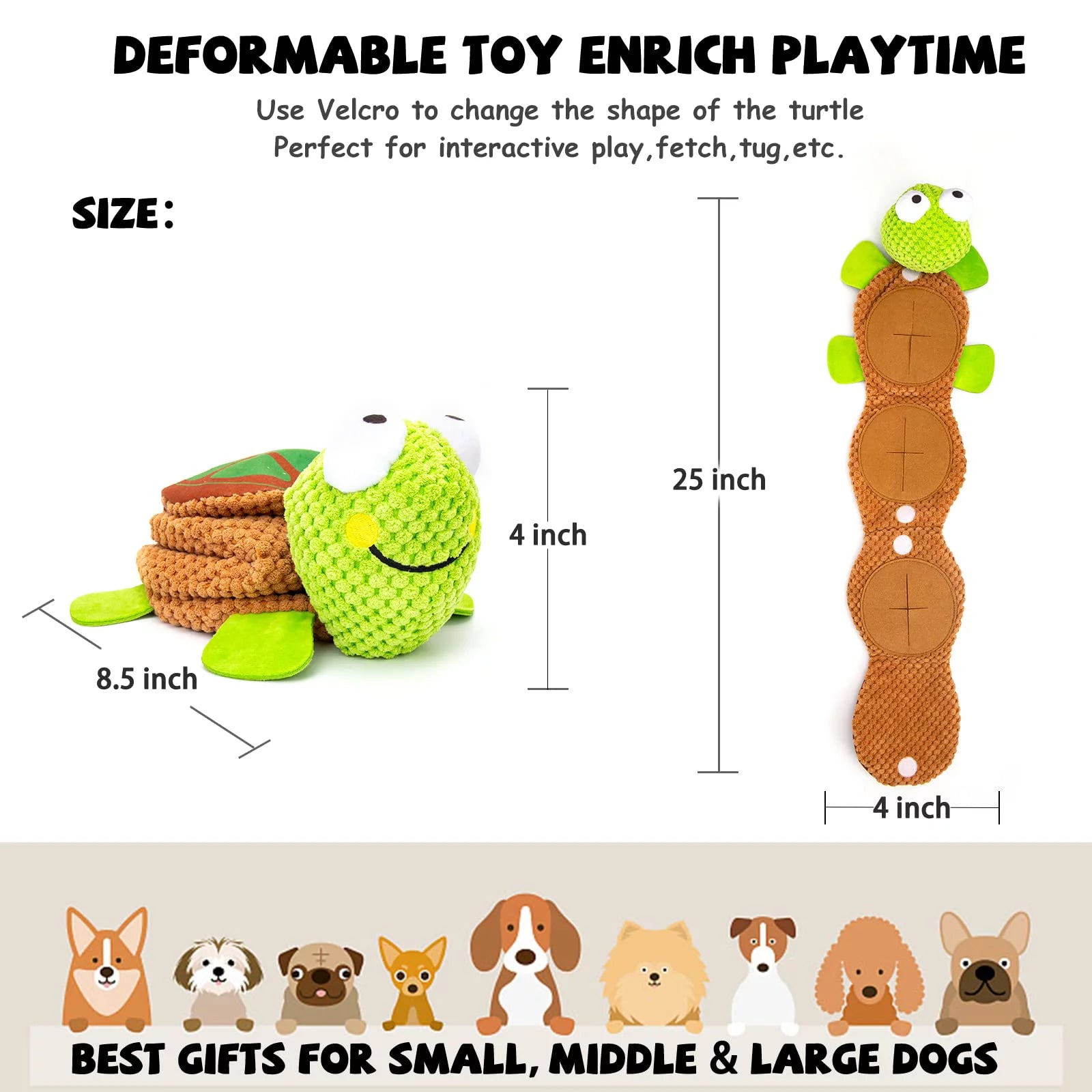 Dog Puzzle Toys Enrichment Treat Dispensing Squeaky Crinkle  Turtle