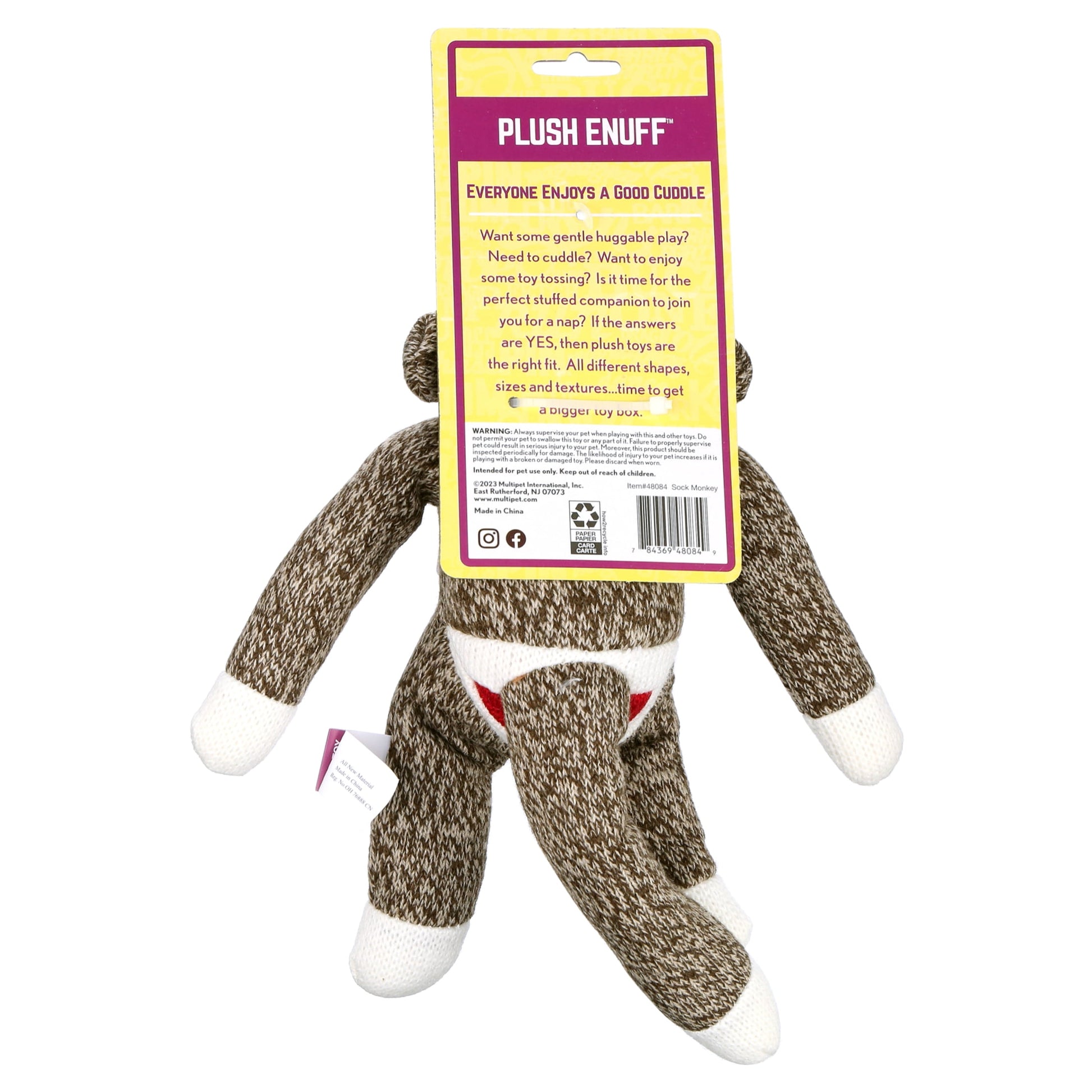 Sock Monkey Plush Dog Toy with Squeaker