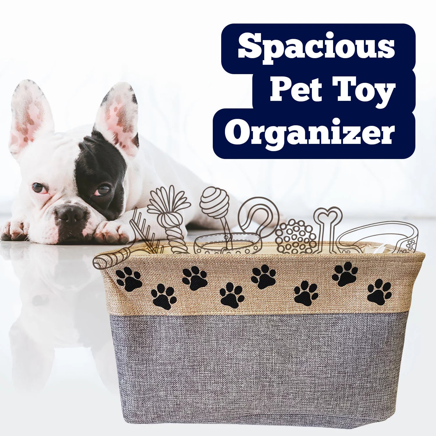 Pet Toy Storage Bin for Dogs and Puppies, 9” X 15.5” X 10”, Grey