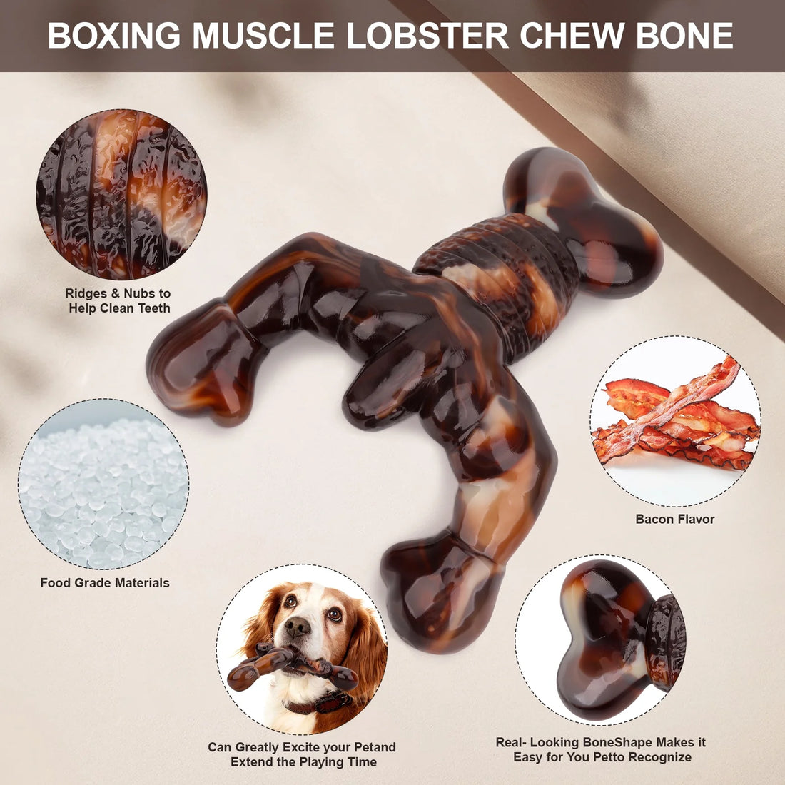 Dog Toys for Aggressive Chewers, Dog Chew Toys,Indestructible Dog Toys for Large Breed, Bacon Flavored